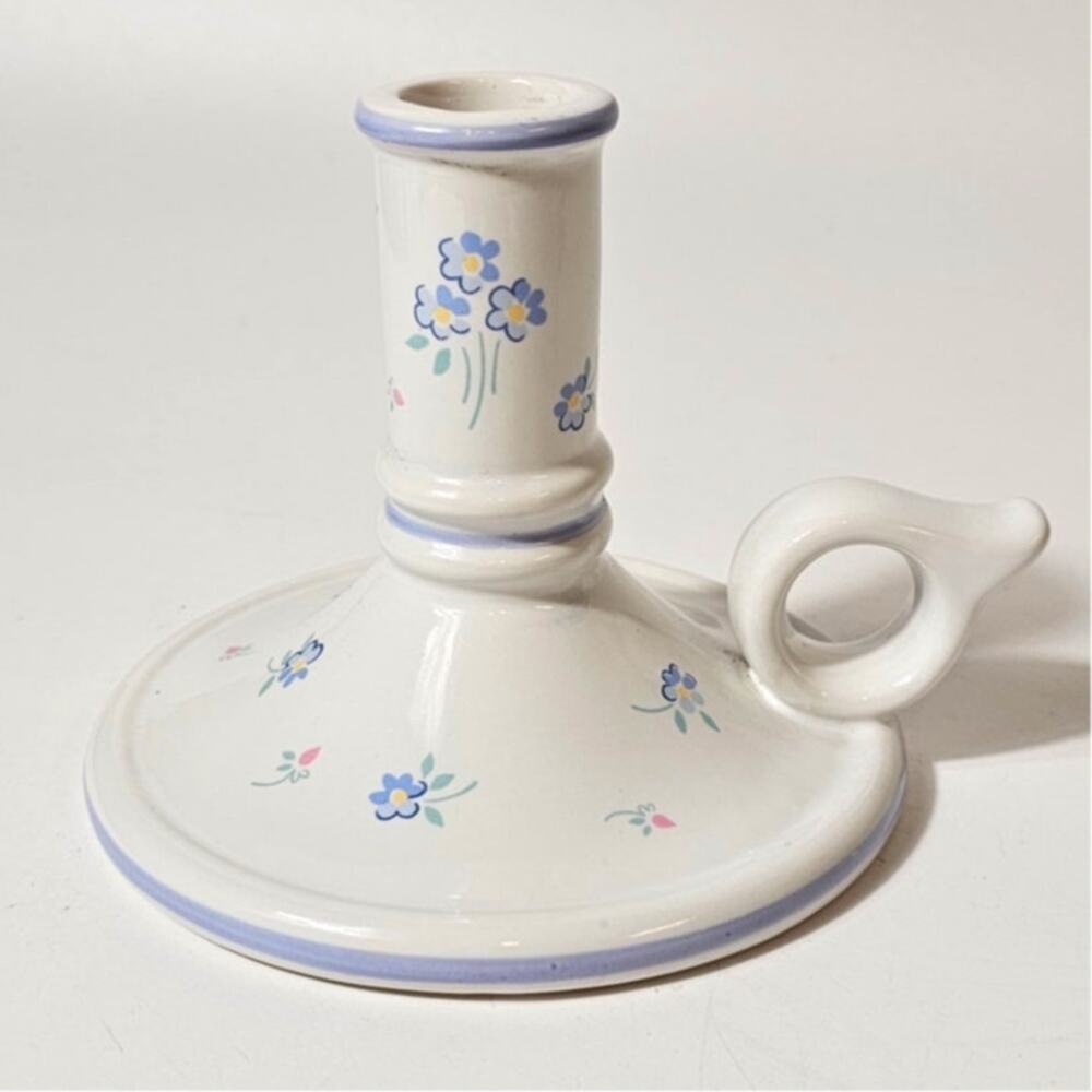 Vintage 1980s Crowning Touch Ceramic Chamberstick Floral Candle Holder Taiwan